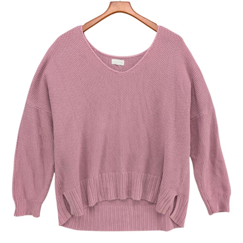 Lucky Brand Chunky Knit Sweater Womens Pink Oversized V Neck Long Sleeve Sz XL